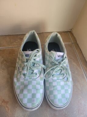 Vans Checkerboard Low Top Sneakers - Sparkly Mint Green & White